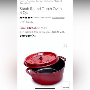 Staub Cherry Red 4 Qt round cocotte Dutch oven gently used